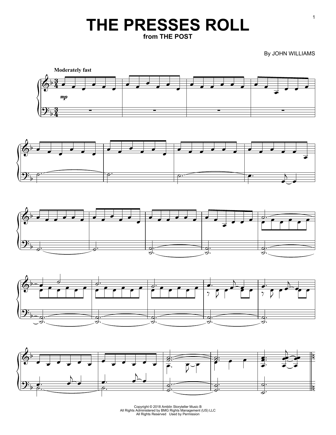 John Williams The Presses Roll Sheet Music Notes & Chords for Piano - Download or Print PDF