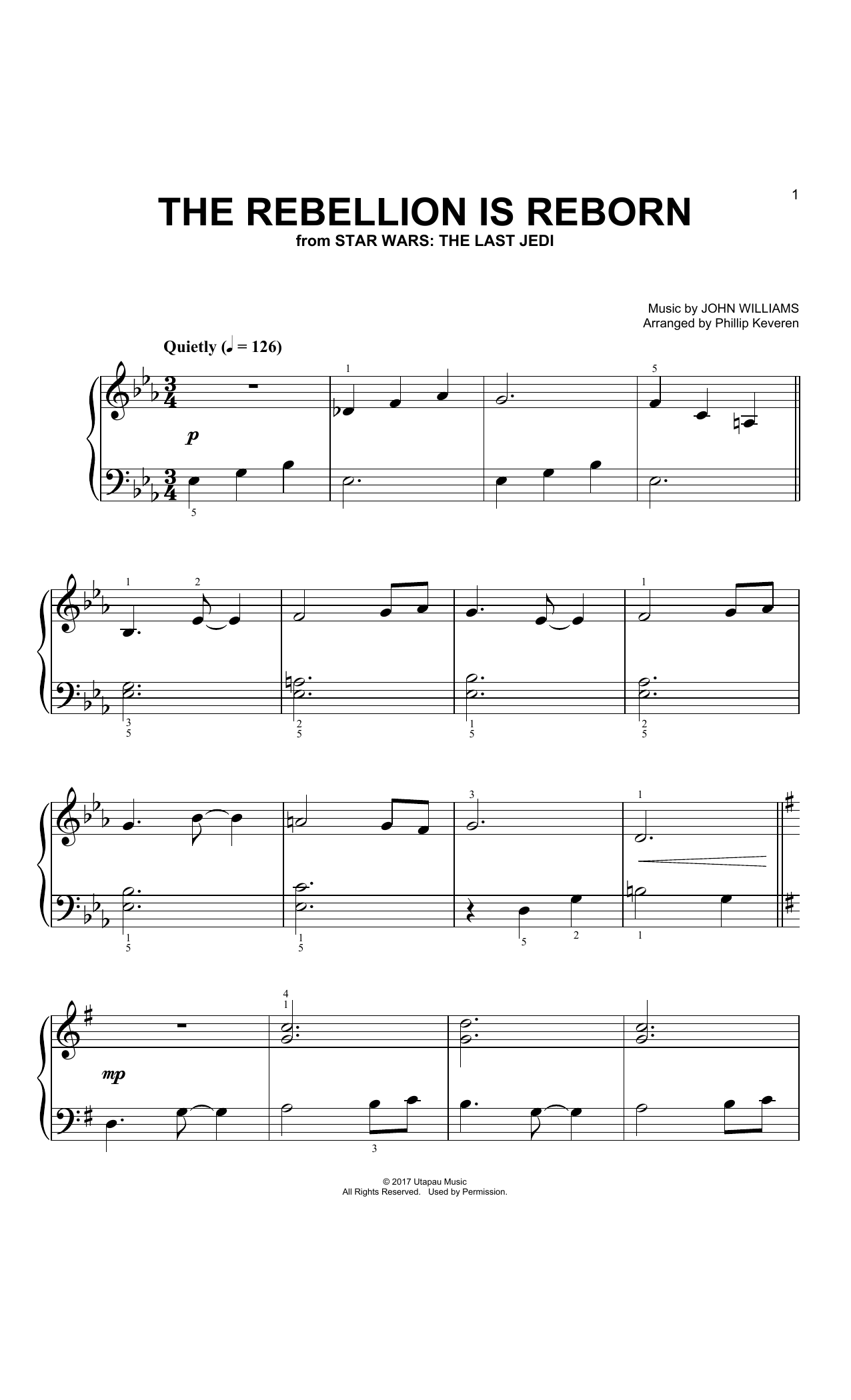John Williams The Rebellion Is Reborn (Arr. Phillip Keveren) Sheet Music Notes & Chords for Big Note Piano - Download or Print PDF