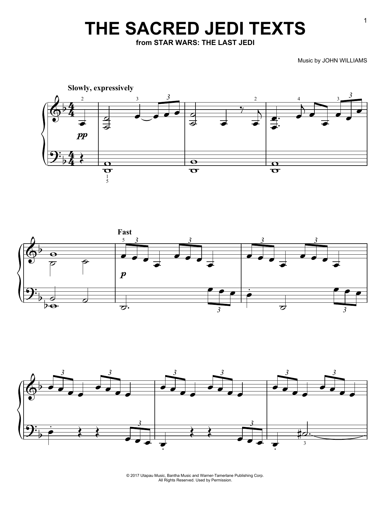 John Williams The Sacred Jedi Texts Sheet Music Notes & Chords for Easy Piano - Download or Print PDF