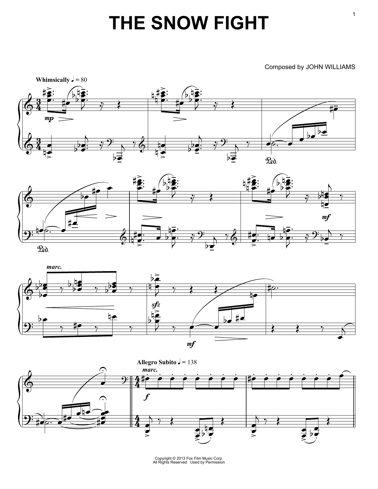 John Williams The Snow Fight Sheet Music Notes & Chords for Piano - Download or Print PDF
