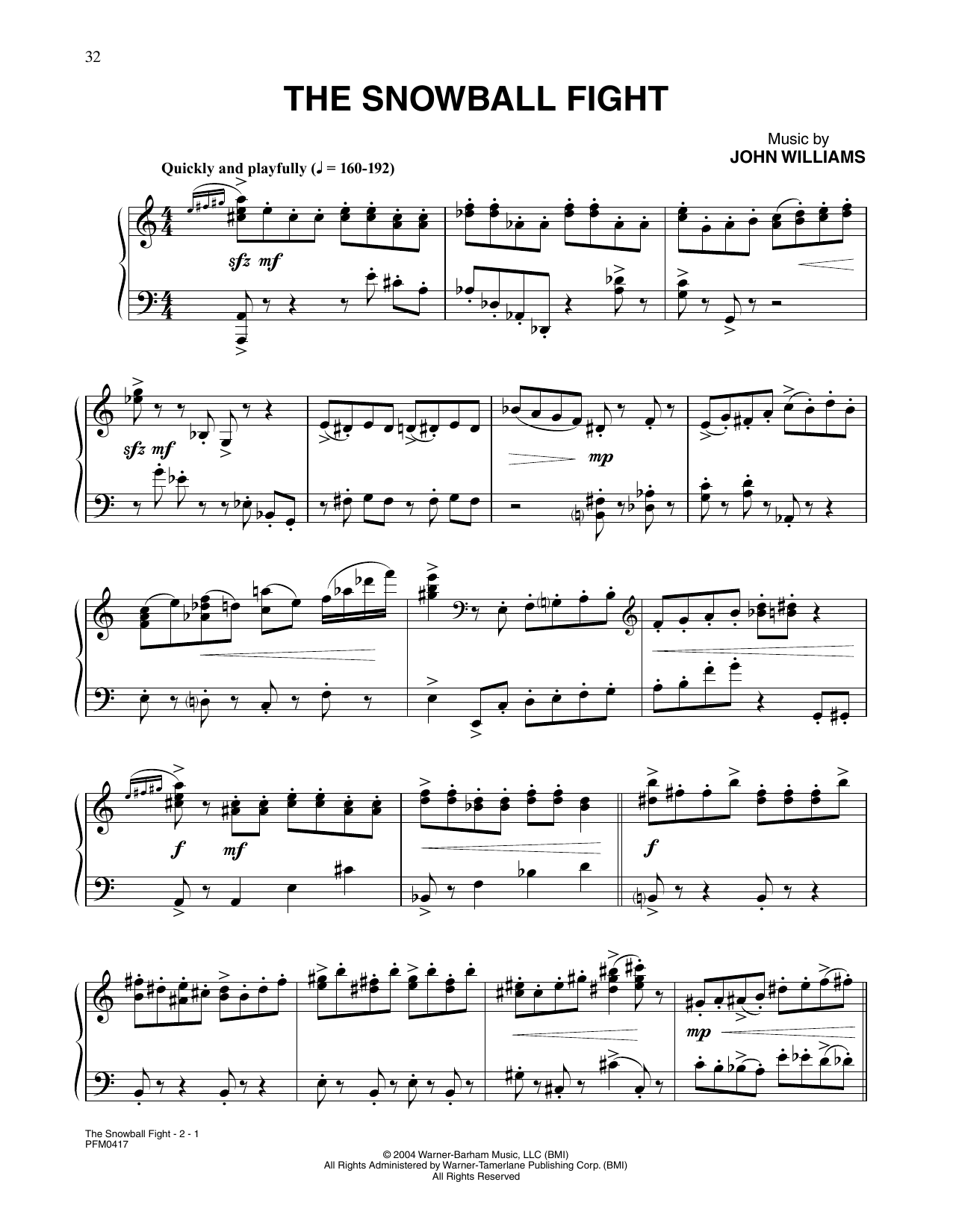 John Williams The Snowball Fight (from Harry Potter) Sheet Music Notes & Chords for Piano Solo - Download or Print PDF