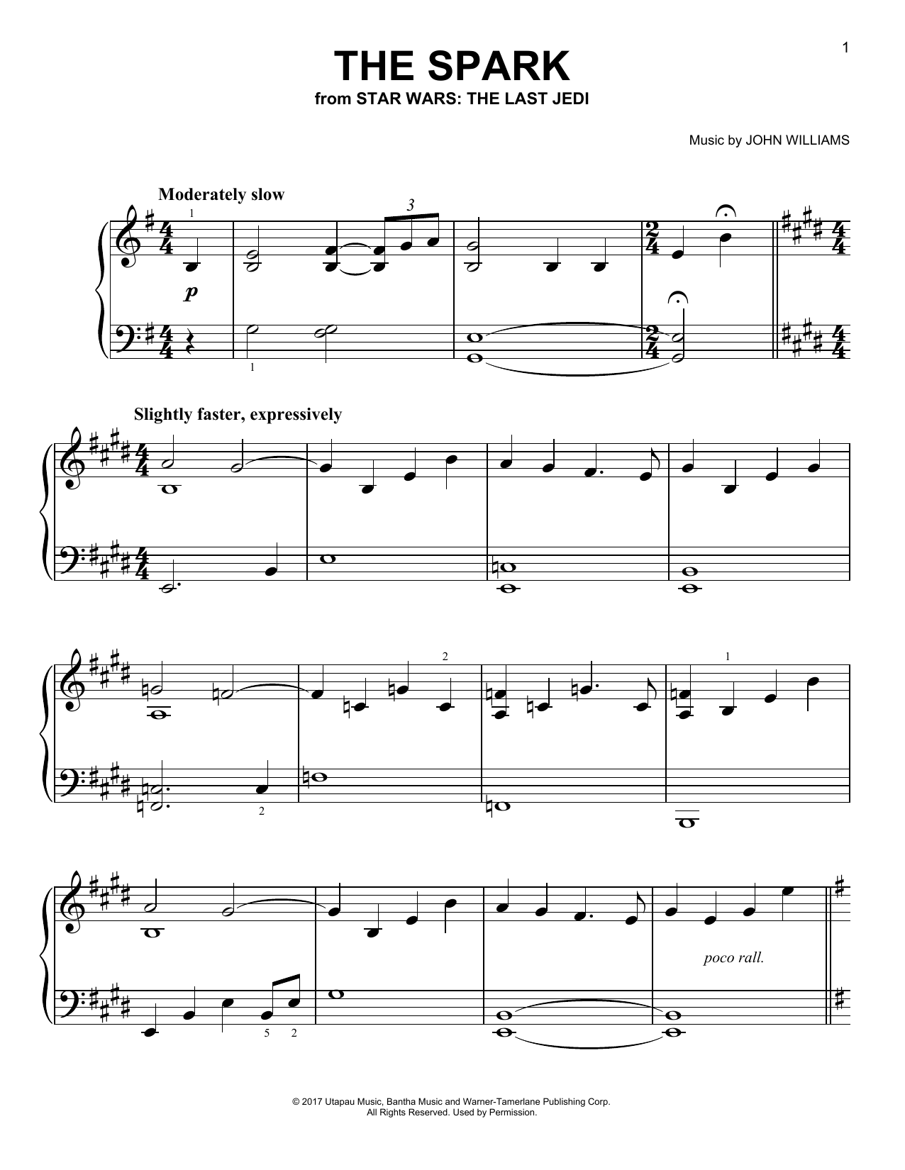 John Williams The Spark Sheet Music Notes & Chords for Piano - Download or Print PDF