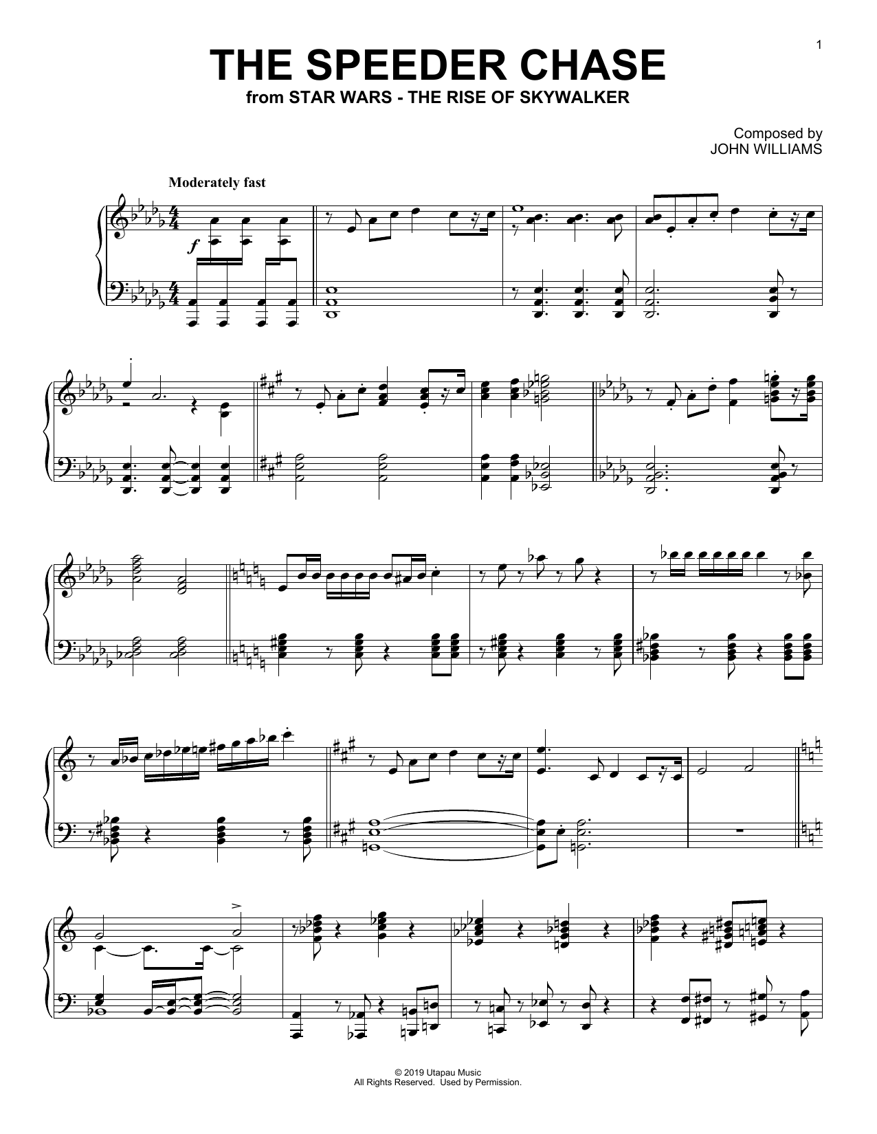 John Williams The Speeder Chase (from The Rise Of Skywalker) Sheet Music Notes & Chords for Piano Solo - Download or Print PDF