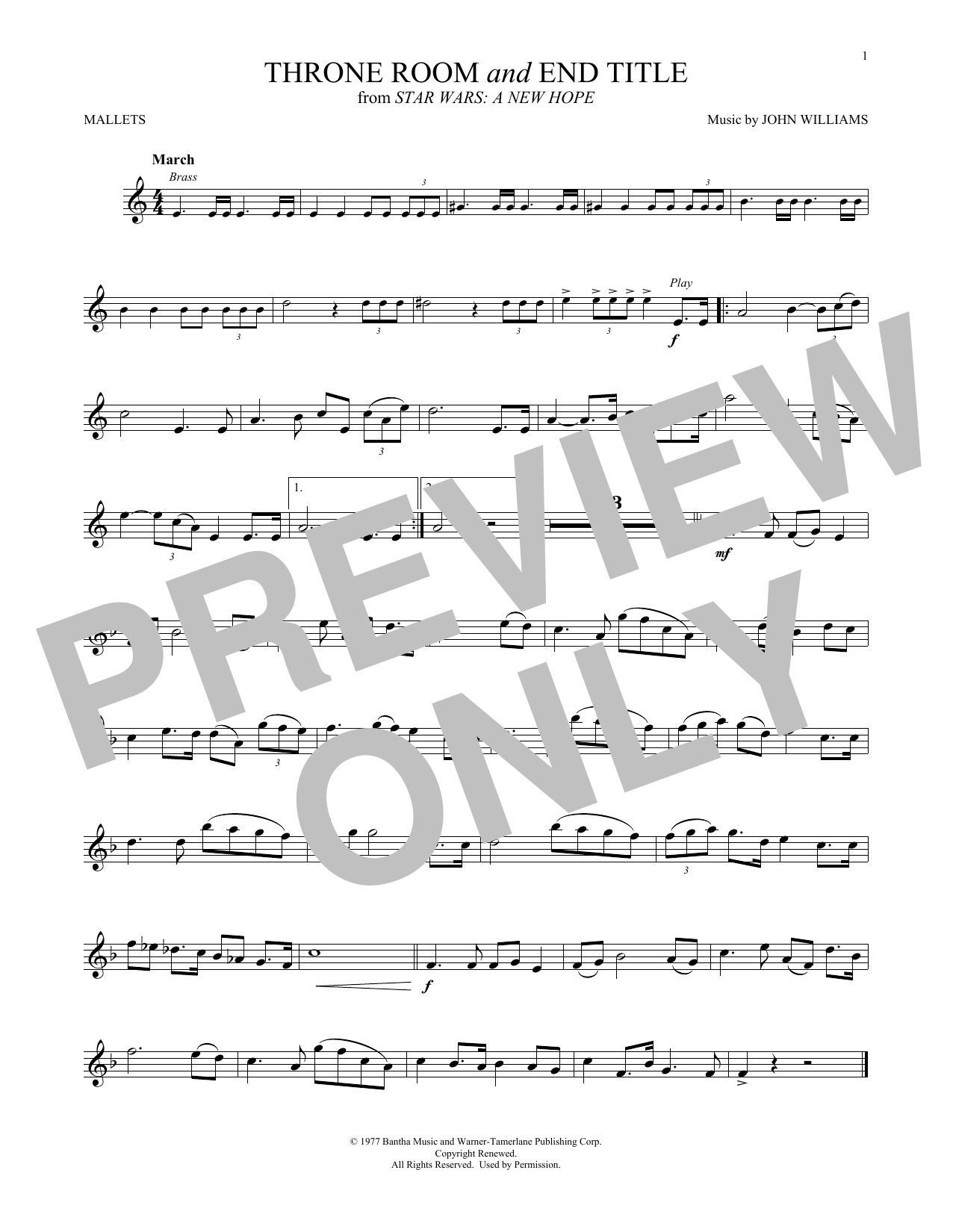 John Williams The Throne Room And End Title (from Star Wars: A New Hope) Sheet Music Notes & Chords for Mallet Solo - Download or Print PDF
