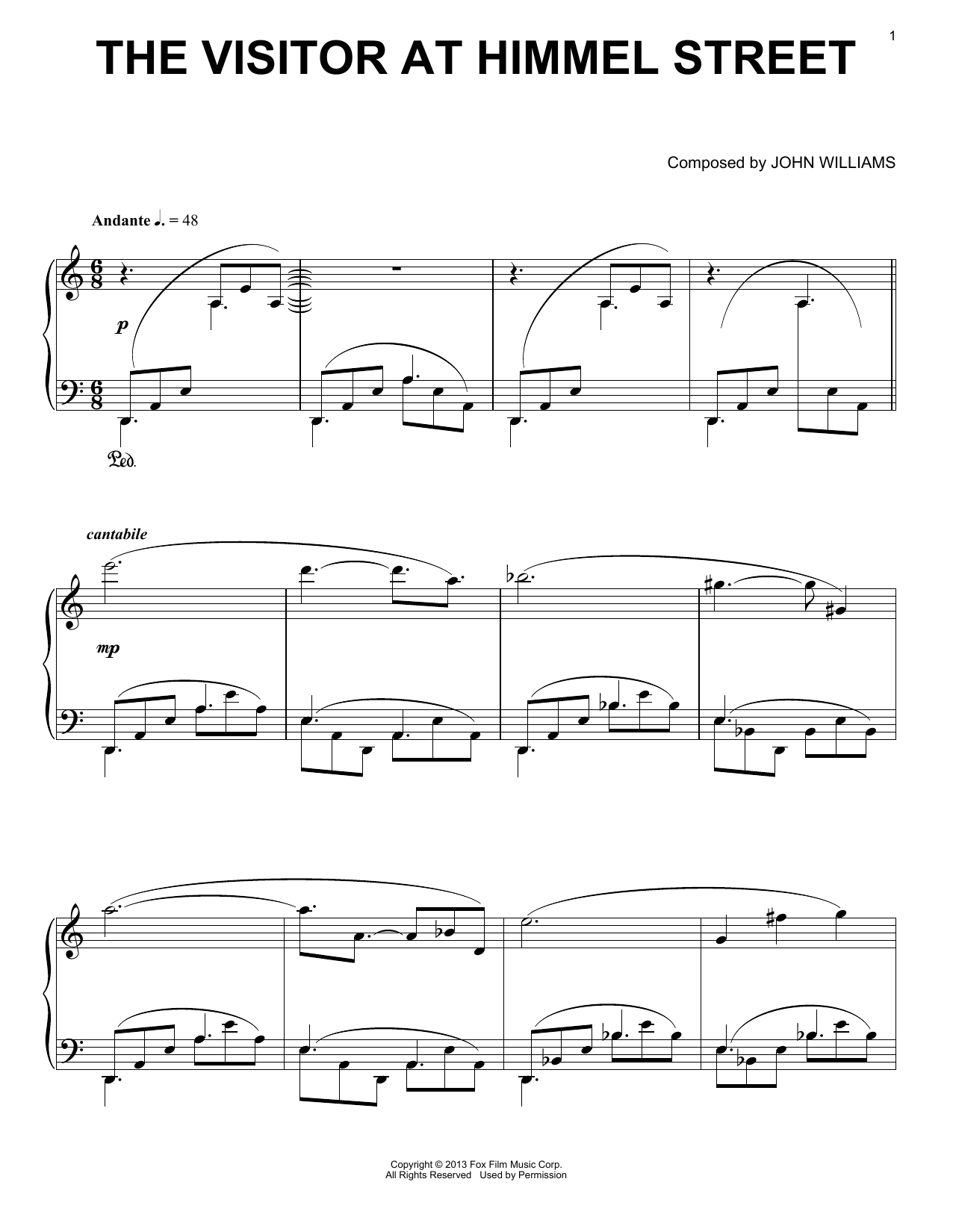 John Williams The Visitor At Himmel Street Sheet Music Notes & Chords for Piano - Download or Print PDF