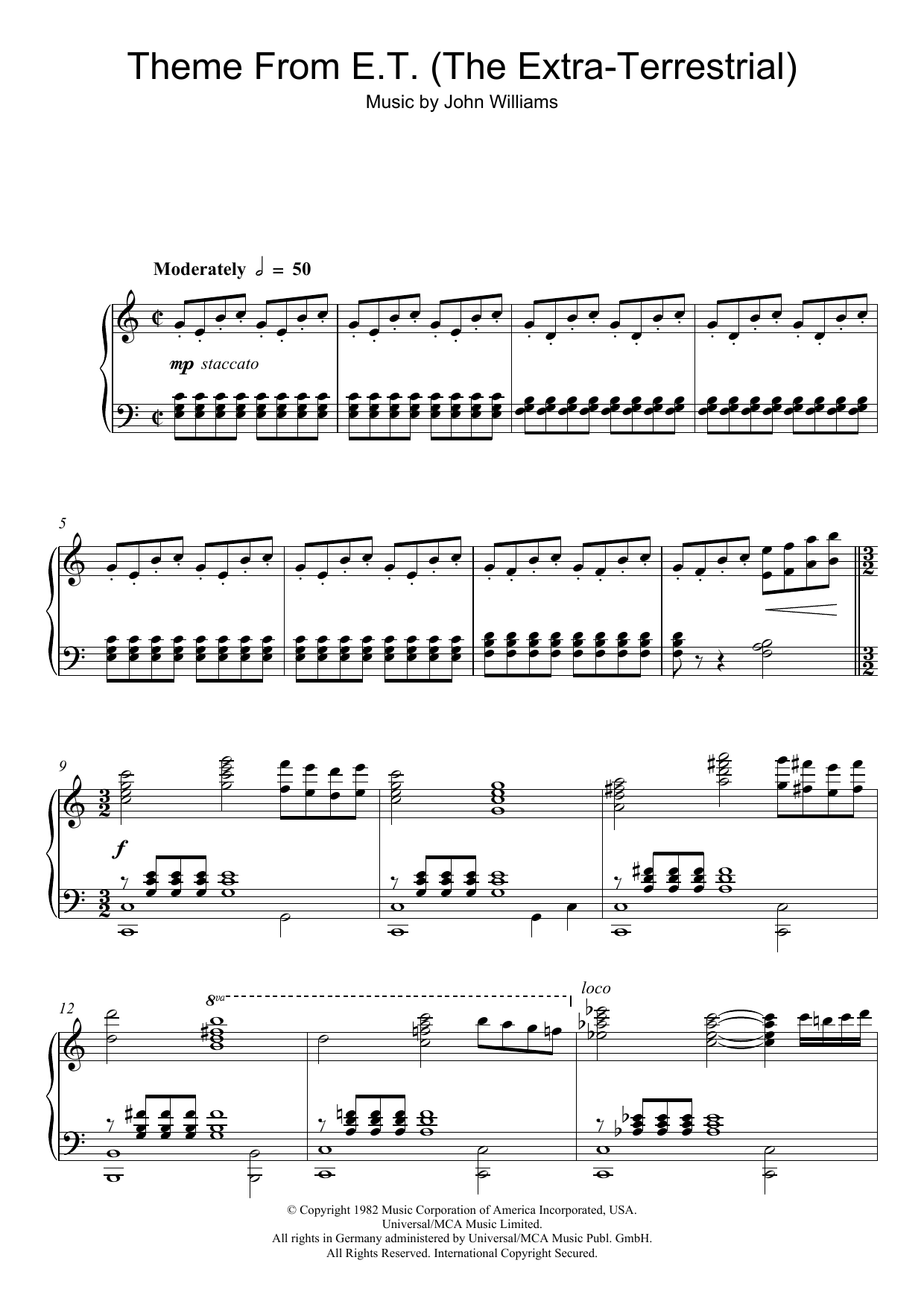 John Williams Theme From E.T. - The Extra-Terrestrial Sheet Music Notes & Chords for Piano - Download or Print PDF