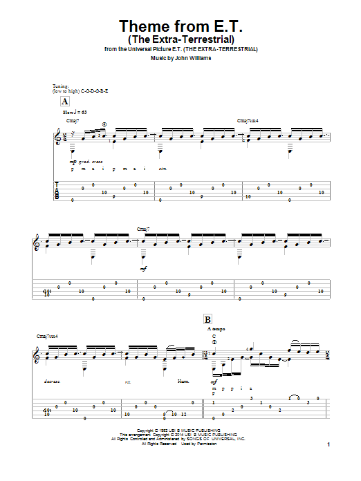 John Williams Theme From E.T. (The Extra-Terrestrial) (arr. Ben Woolman) Sheet Music Notes & Chords for Guitar Tab - Download or Print PDF