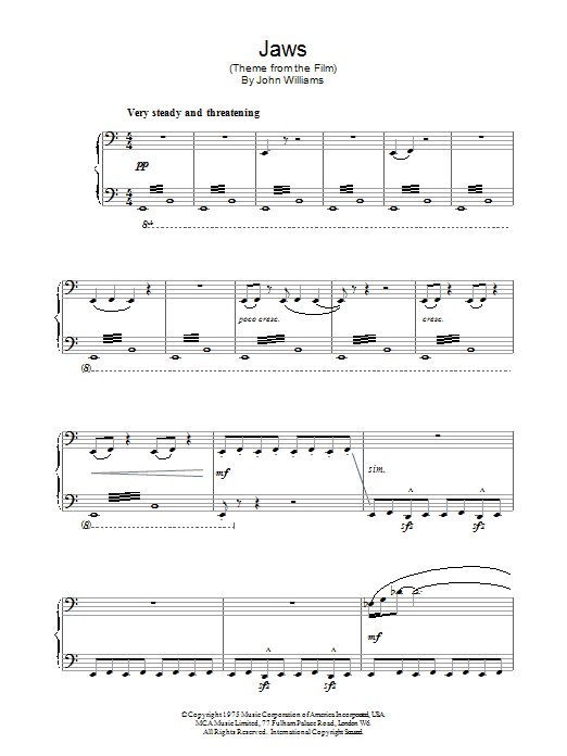 John Williams Theme from Jaws Sheet Music Notes & Chords for Piano - Download or Print PDF