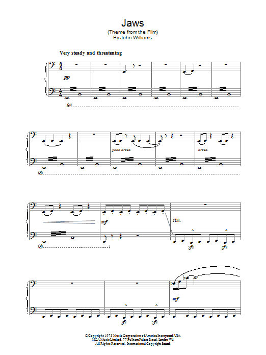 John Williams Theme from Jaws Sheet Music Notes & Chords for Easy Guitar Tab - Download or Print PDF