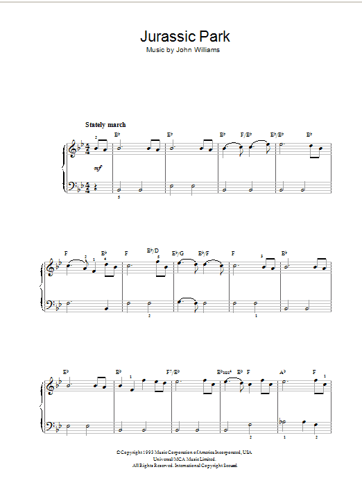 John Williams Theme From Jurassic Park Sheet Music Notes & Chords for Piano - Download or Print PDF