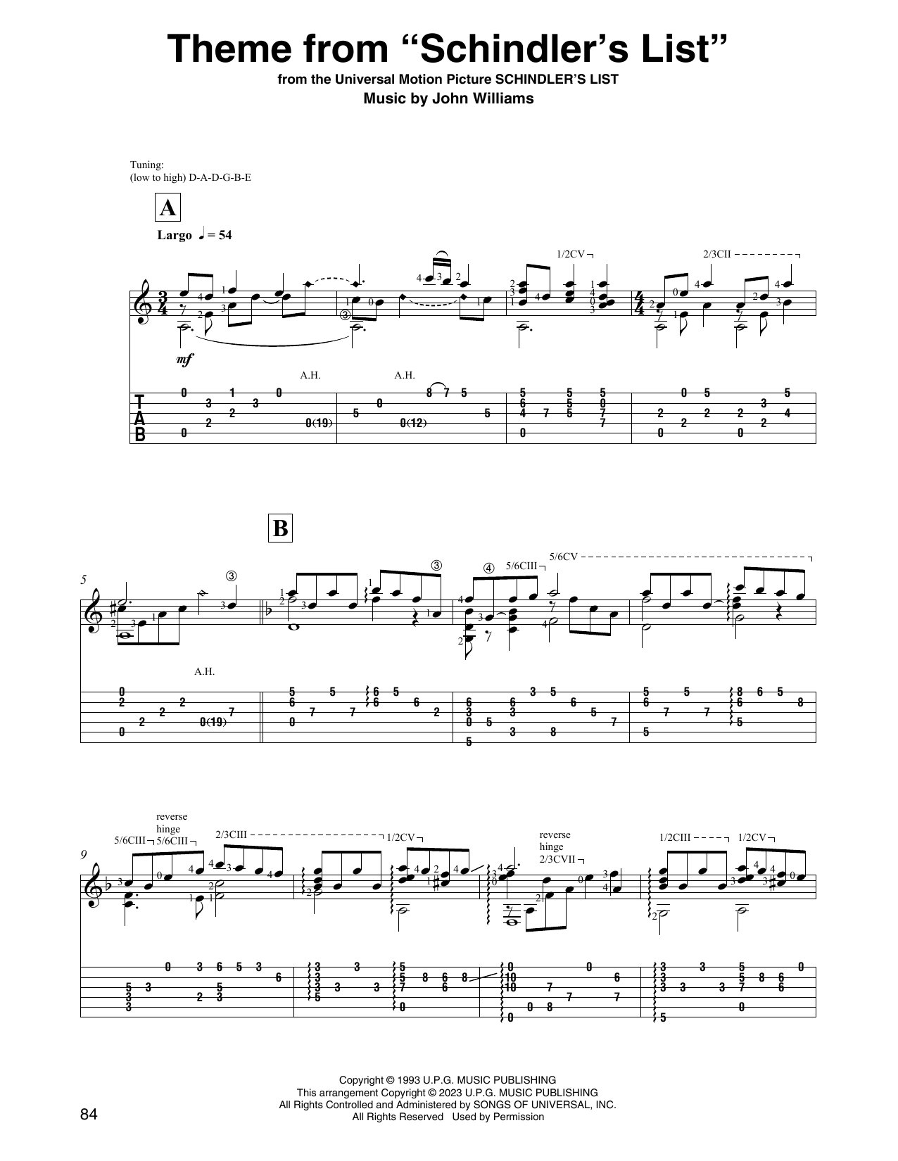 John Williams Theme from Schindler's List (arr. David Jaggs) Sheet Music Notes & Chords for Solo Guitar - Download or Print PDF