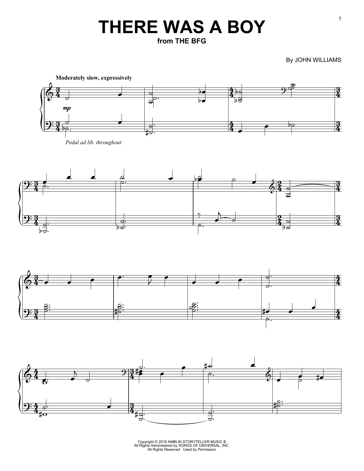 John Williams There Was A Boy Sheet Music Notes & Chords for Piano - Download or Print PDF