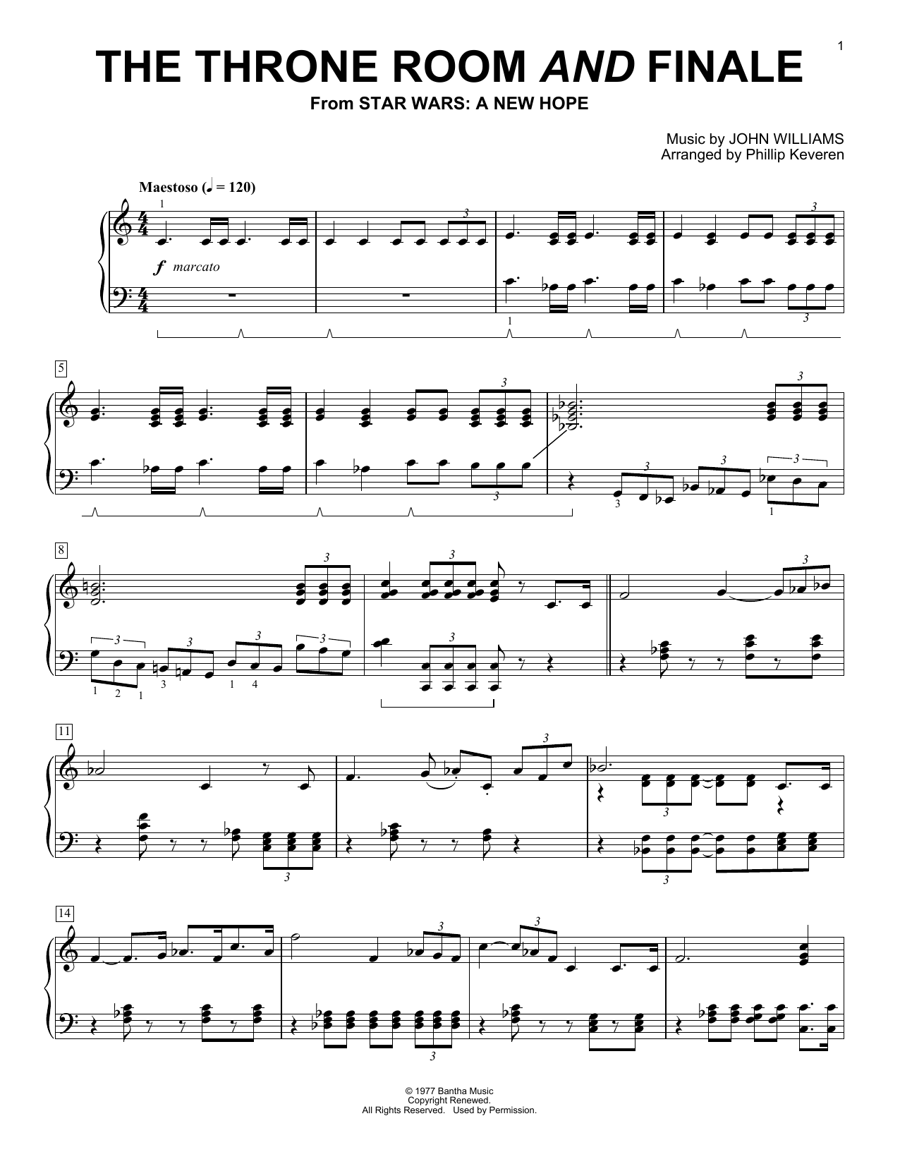 John Williams Throne Room and Finale (Arr. Phillip Keveren) Sheet Music Notes & Chords for Big Note Piano - Download or Print PDF