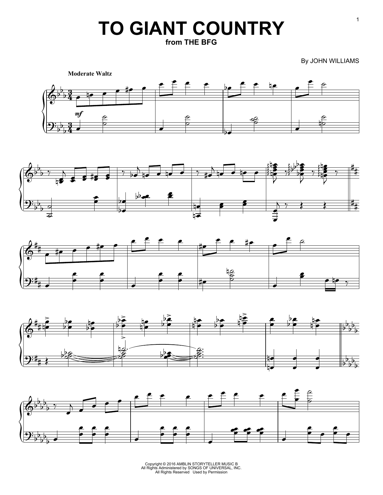 John Williams To Giant Country Sheet Music Notes & Chords for Piano - Download or Print PDF