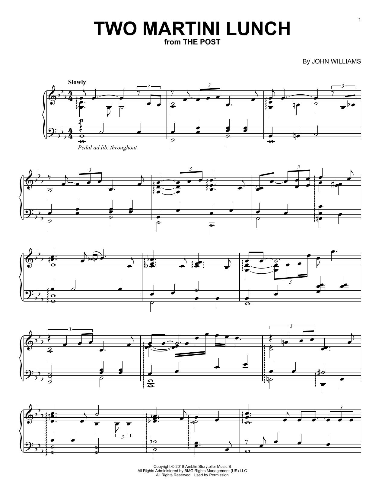 John Williams Two Martini Lunch Sheet Music Notes & Chords for Piano - Download or Print PDF