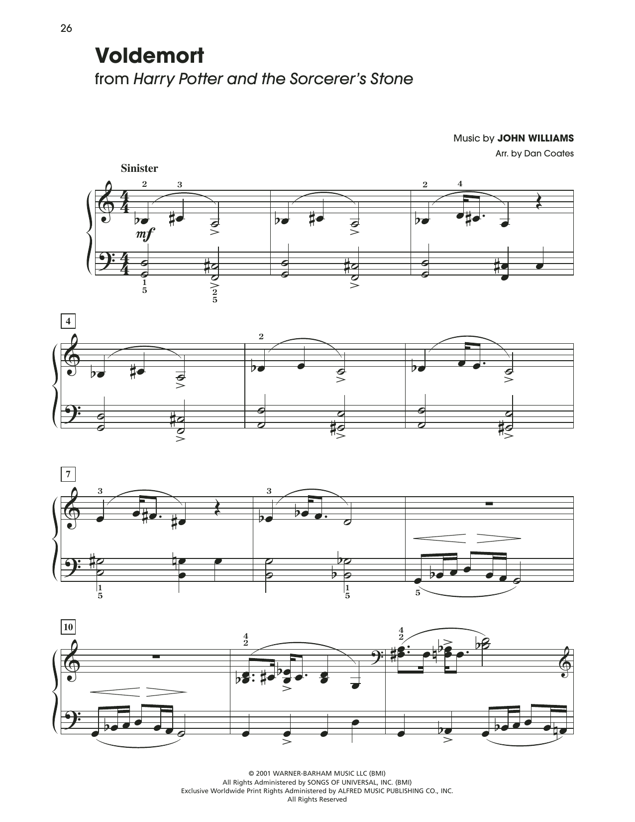 John Williams Voldemort (from Harry Potter) (arr. Dan Coates) Sheet Music Notes & Chords for Easy Piano - Download or Print PDF