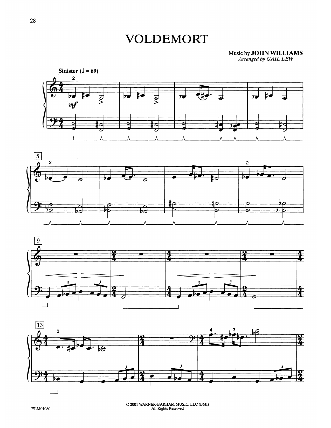 John Williams Voldemort (from Harry Potter) (arr. Gail Lew) Sheet Music Notes & Chords for Easy Piano - Download or Print PDF