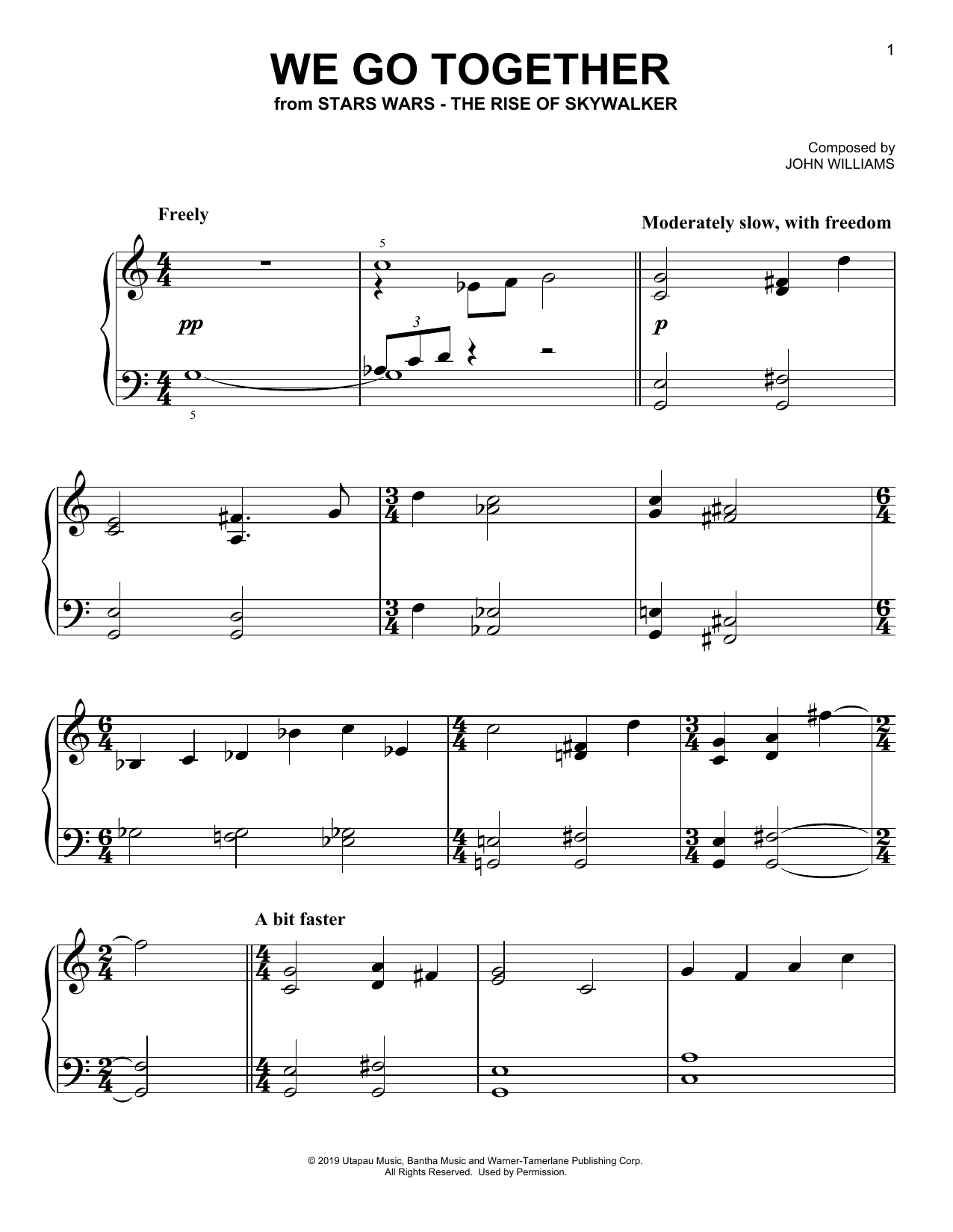 John Williams We Go Together (from The Rise Of Skywalker) Sheet Music Notes & Chords for Piano Solo - Download or Print PDF