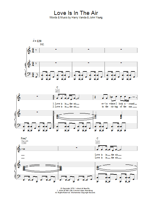 John Young Love Is In The Air Sheet Music Notes & Chords for Piano, Vocal & Guitar - Download or Print PDF