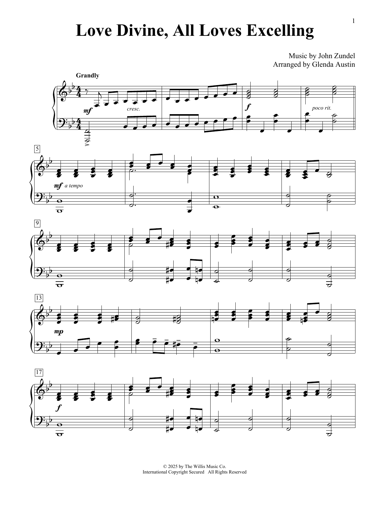 John Zundel Love Divine, All Loves Excelling (arr. Glenda Austin) Sheet Music Notes & Chords for Educational Piano - Download or Print PDF