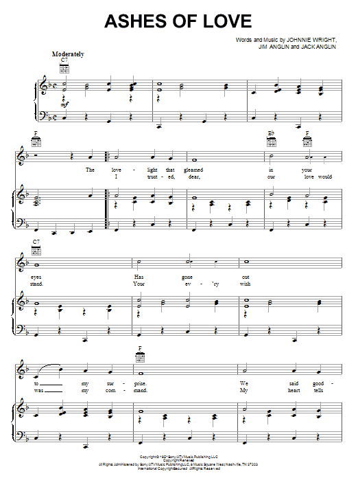 Johnnie & Jack Ashes Of Love Sheet Music Notes & Chords for Lyrics & Chords - Download or Print PDF
