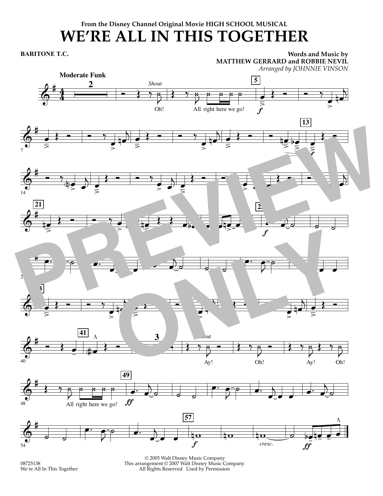Johnnie Vinson We're All In This Together (from High School Musical) - Baritone T.C. Sheet Music Notes & Chords for Concert Band - Download or Print PDF