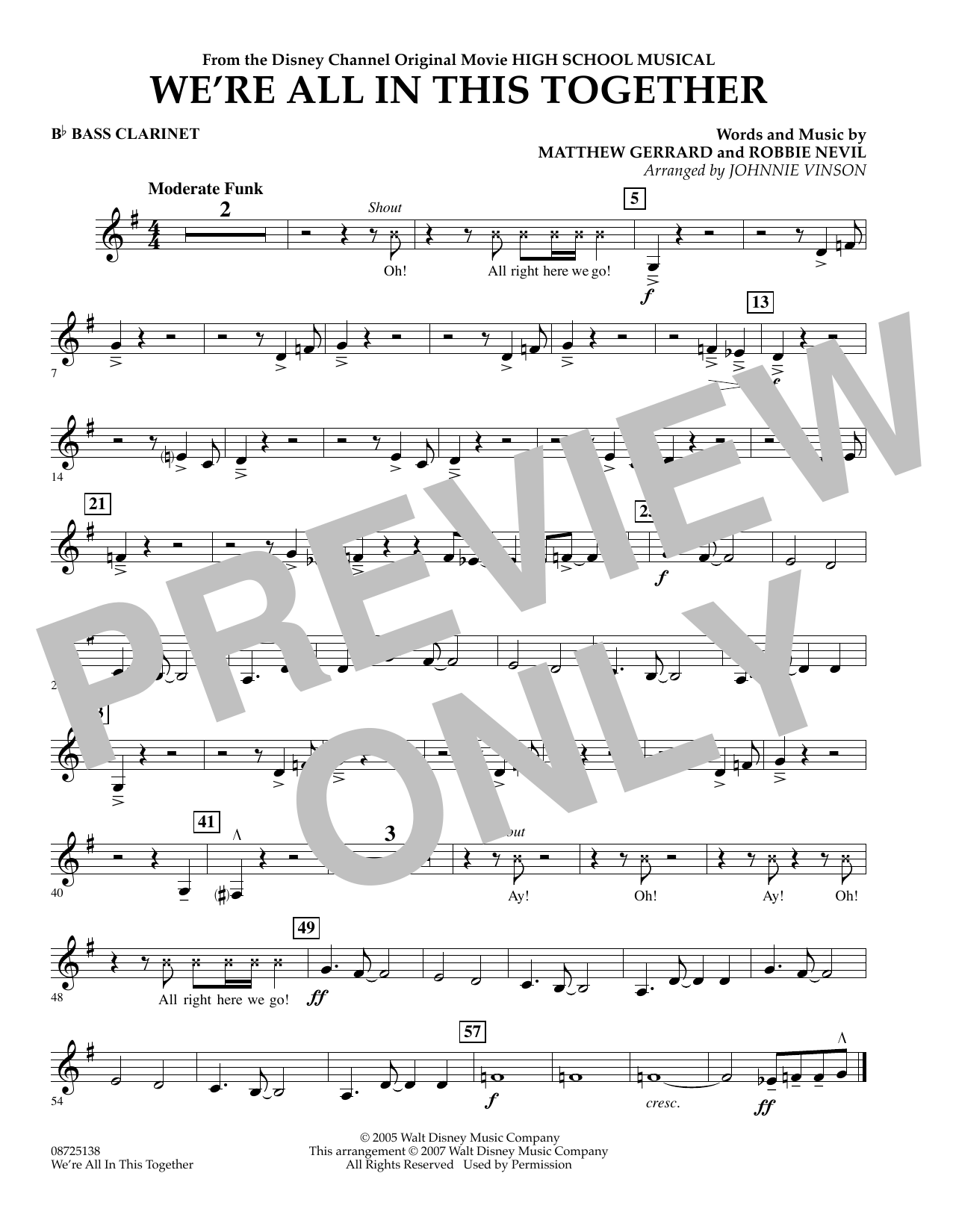 Johnnie Vinson We're All In This Together (from High School Musical) - Bb Bass Clarinet Sheet Music Notes & Chords for Concert Band - Download or Print PDF