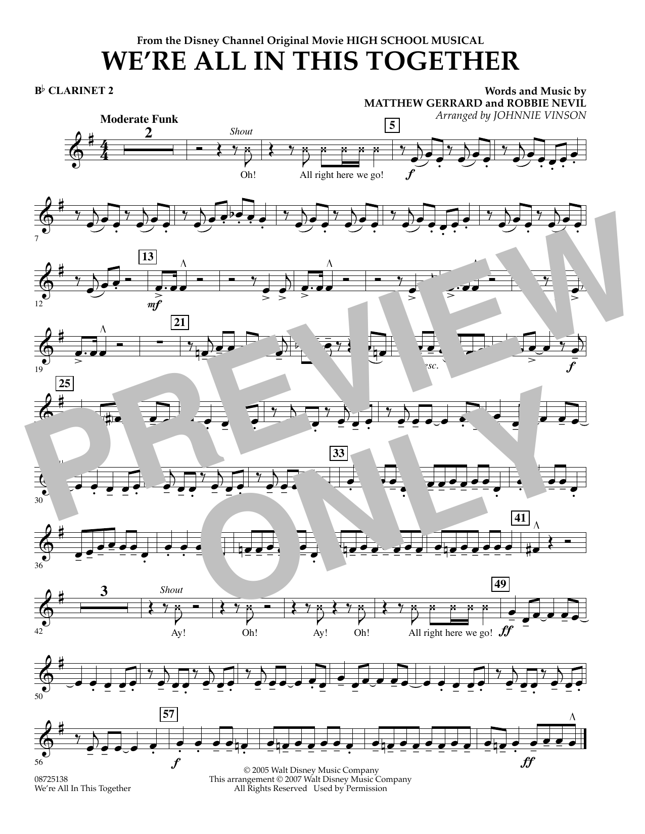 Johnnie Vinson We're All In This Together (from High School Musical) - Bb Clarinet 2 Sheet Music Notes & Chords for Concert Band - Download or Print PDF