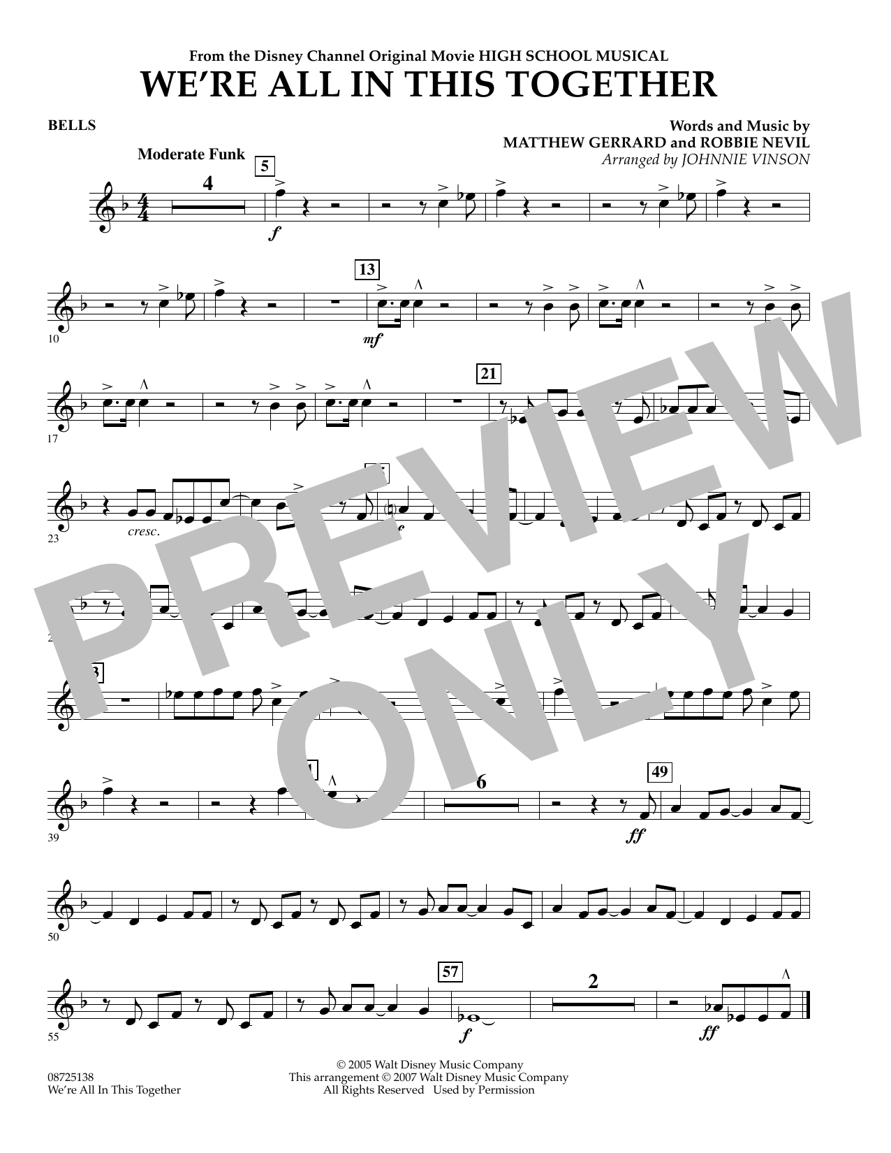 Johnnie Vinson We're All In This Together (from High School Musical) - Bells Sheet Music Notes & Chords for Concert Band - Download or Print PDF
