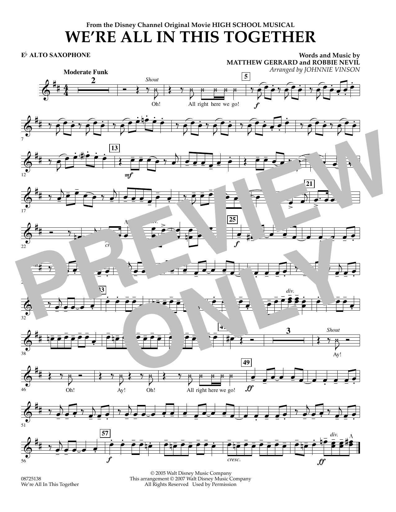 Johnnie Vinson We're All In This Together (from High School Musical) - Eb Alto Saxophone Sheet Music Notes & Chords for Concert Band - Download or Print PDF