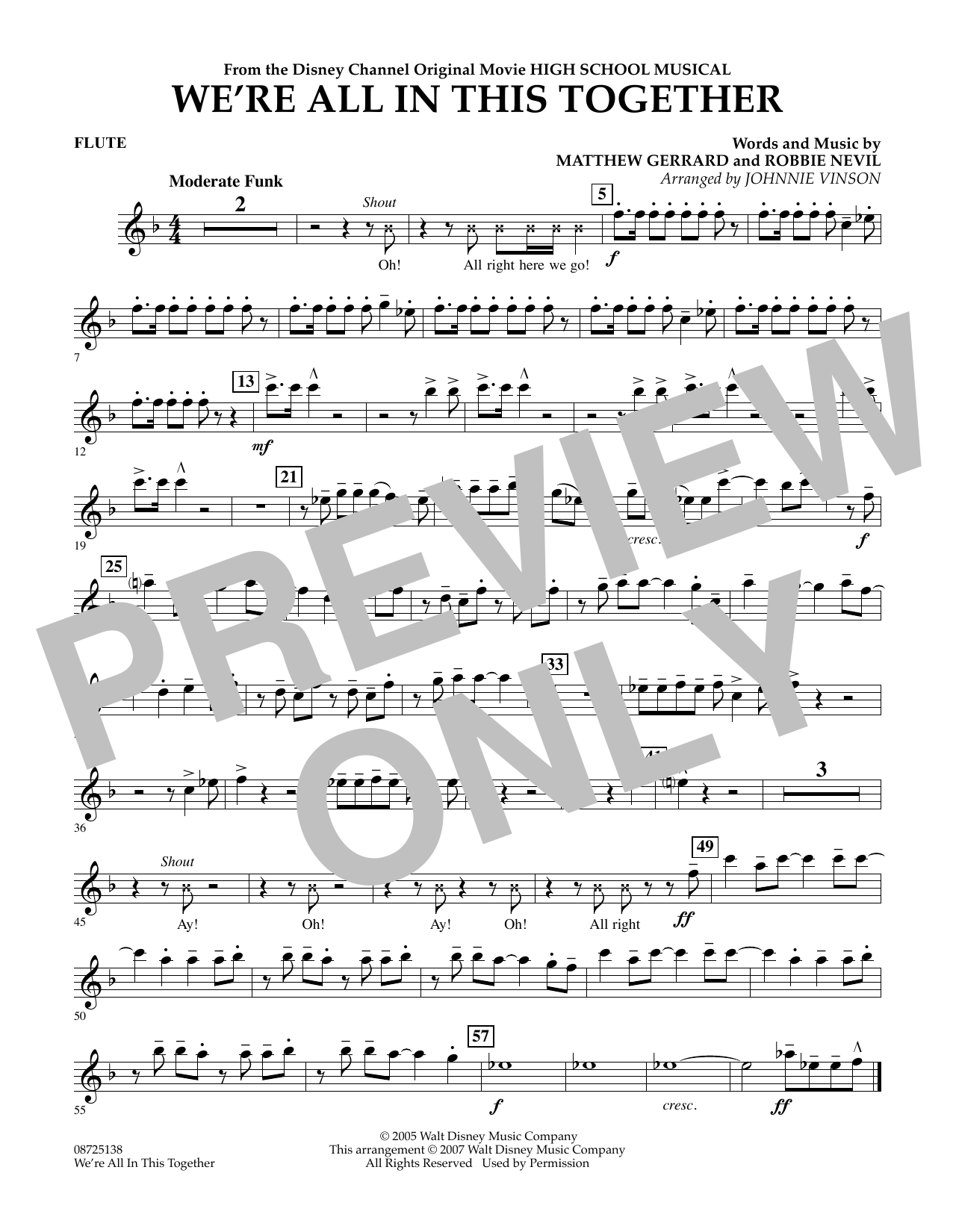 Johnnie Vinson We're All In This Together (from High School Musical) - Flute Sheet Music Notes & Chords for Concert Band - Download or Print PDF