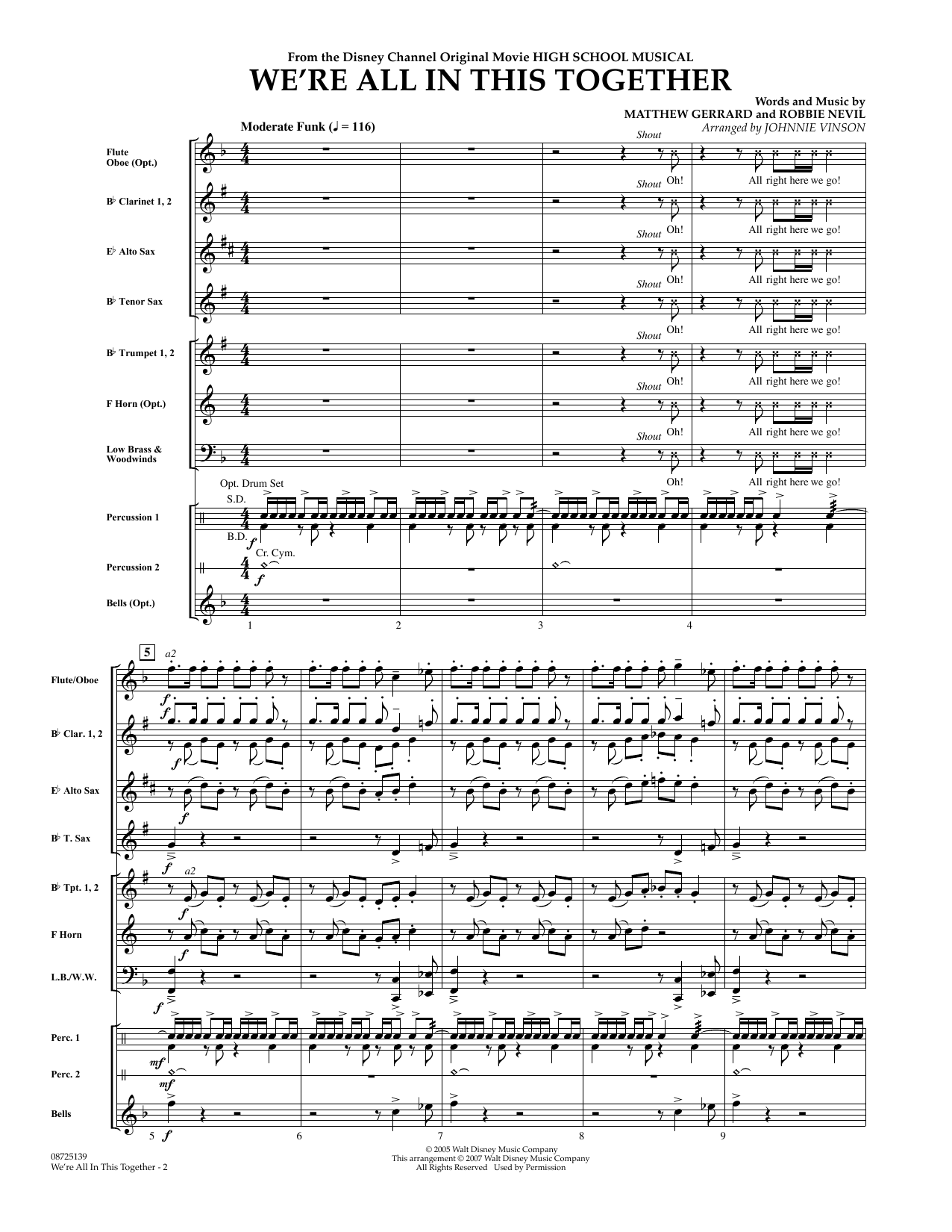 Johnnie Vinson We're All In This Together (from High School Musical) - Full Score Sheet Music Notes & Chords for Concert Band - Download or Print PDF