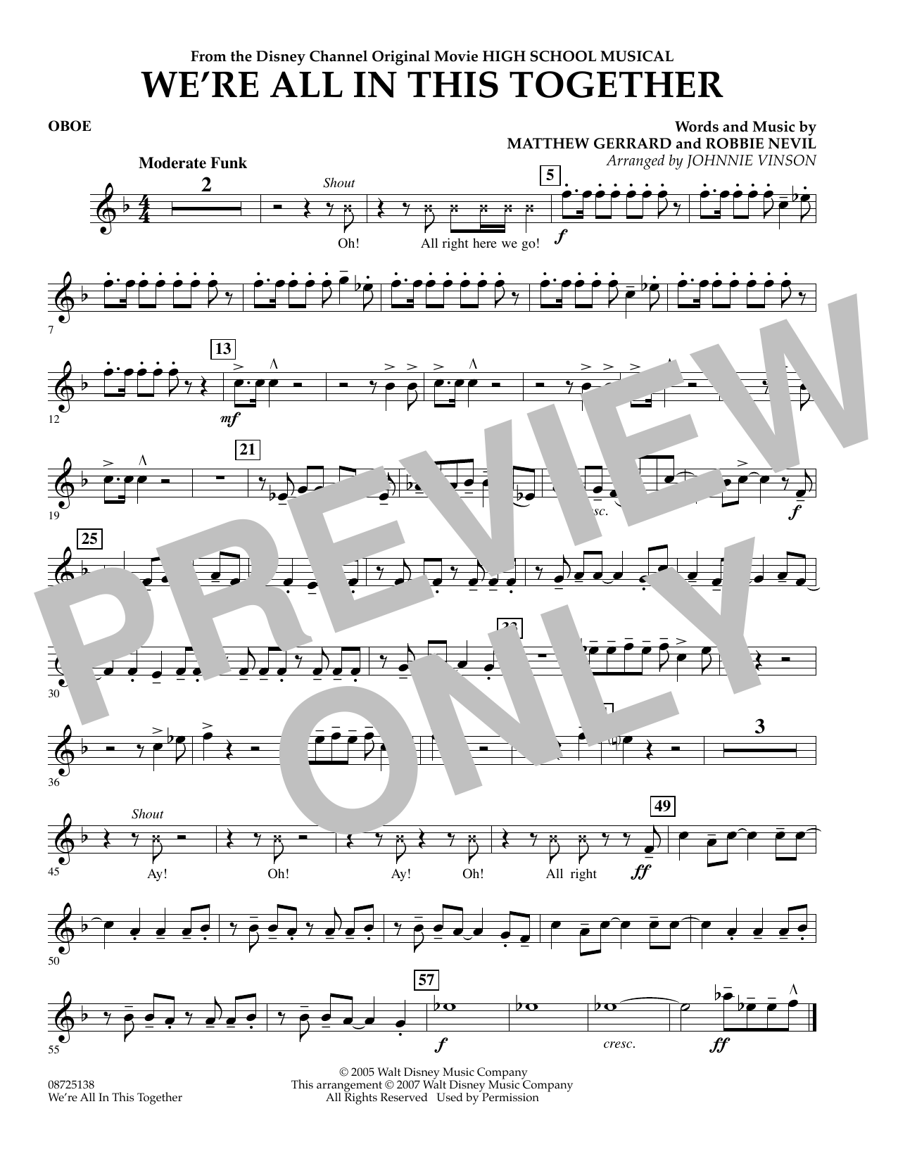 Johnnie Vinson We're All In This Together (from High School Musical) - Oboe Sheet Music Notes & Chords for Concert Band - Download or Print PDF