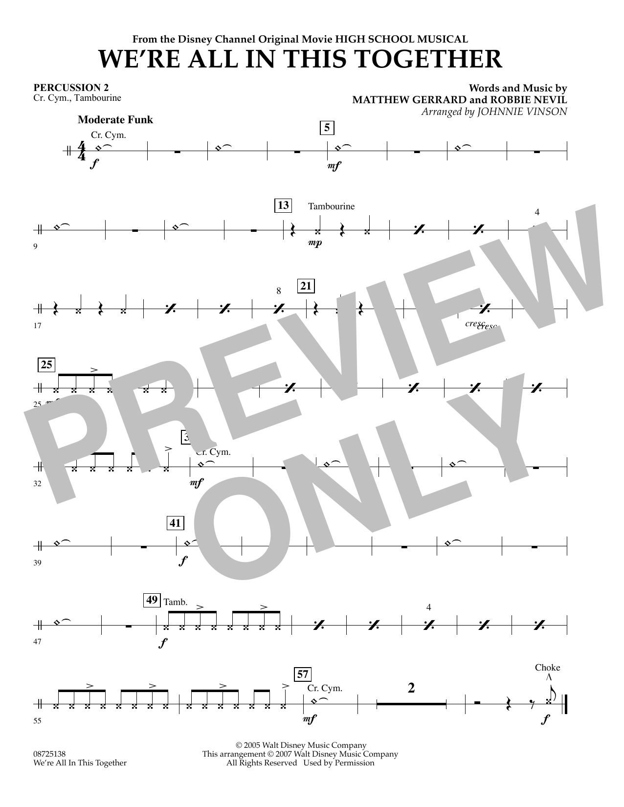 Johnnie Vinson We're All In This Together (from High School Musical) - Percussion 2 Sheet Music Notes & Chords for Concert Band - Download or Print PDF