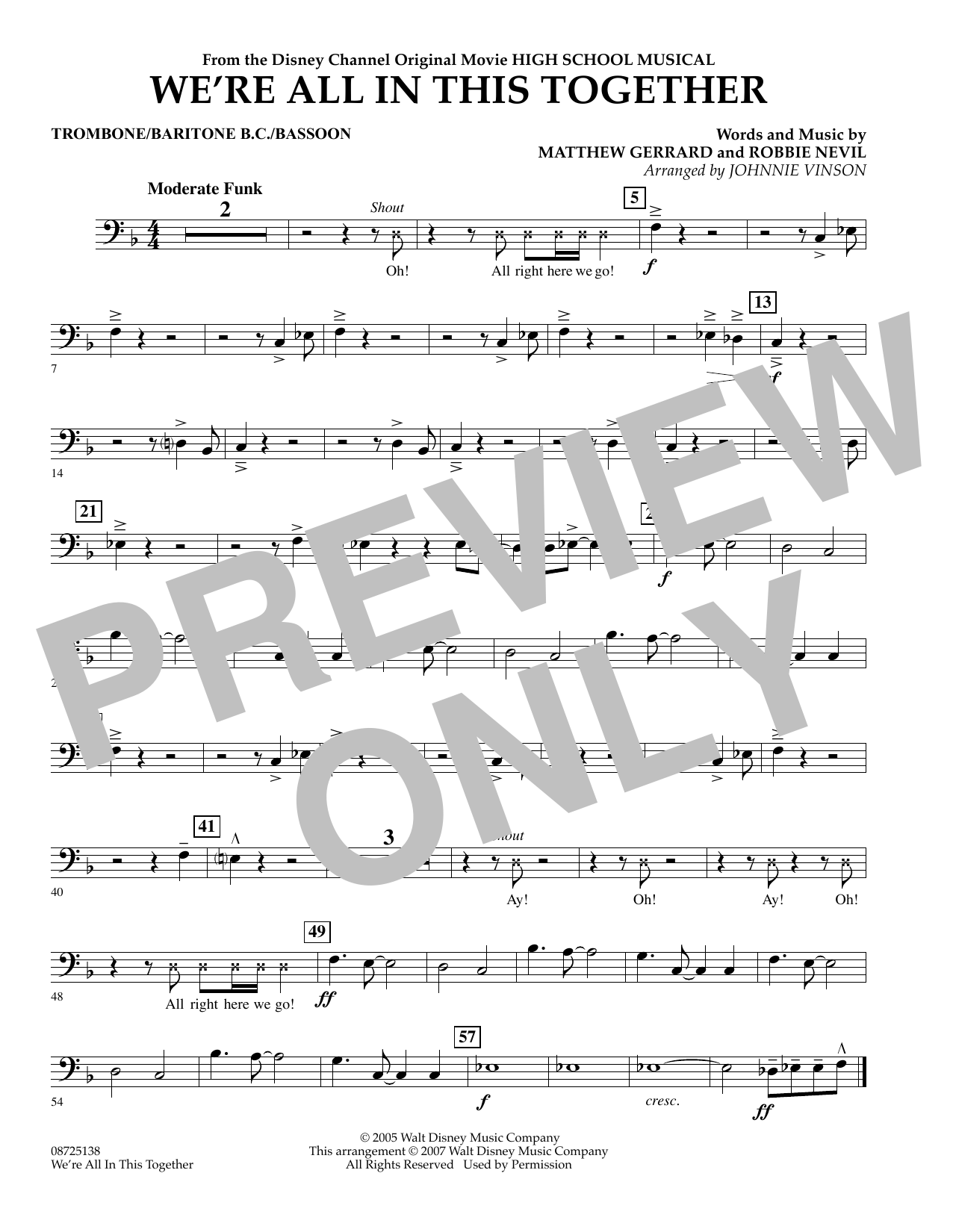 Johnnie Vinson We're All In This Together (from High School Musical) - Trombone/Baritone B.C./Bassoon Sheet Music Notes & Chords for Concert Band - Download or Print PDF