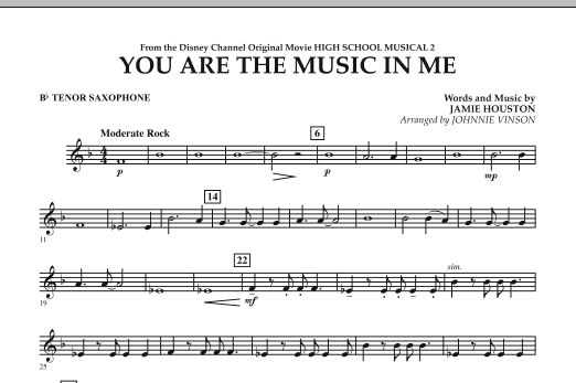 Johnnie Vinson You Are The Music In Me (from High School Musical 2) - Bb Tenor Saxophone Sheet Music Notes & Chords for Concert Band - Download or Print PDF