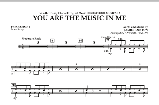 Johnnie Vinson You Are The Music In Me (from High School Musical 2) - Percussion 1 Sheet Music Notes & Chords for Concert Band - Download or Print PDF