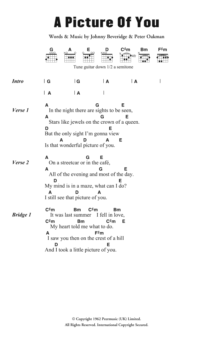 Joe Brown & The Bruvvers A Picture Of You Sheet Music Notes & Chords for Lyrics & Chords - Download or Print PDF