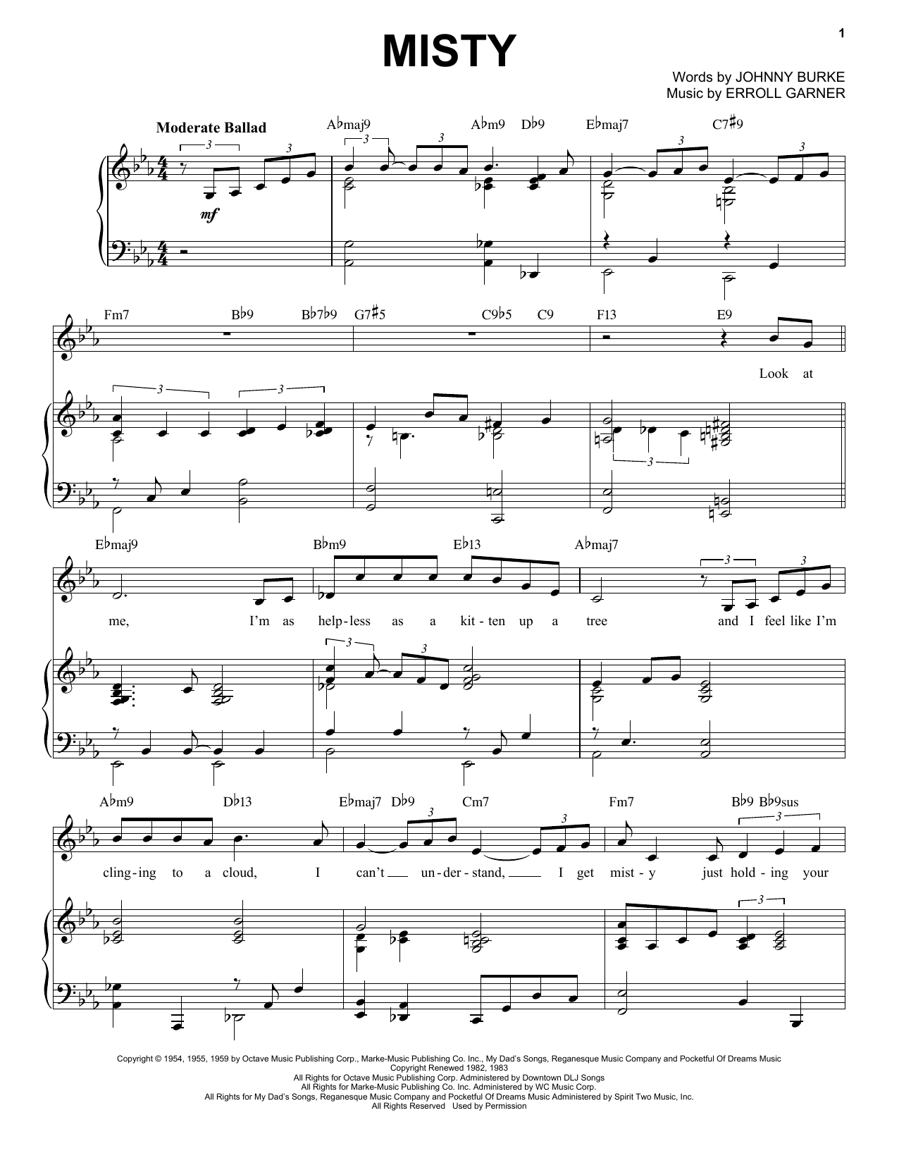 Johnny Burke and Erroll Garner Misty [Jazz version] (arr. Brent Edstrom) Sheet Music Notes & Chords for Piano & Vocal - Download or Print PDF