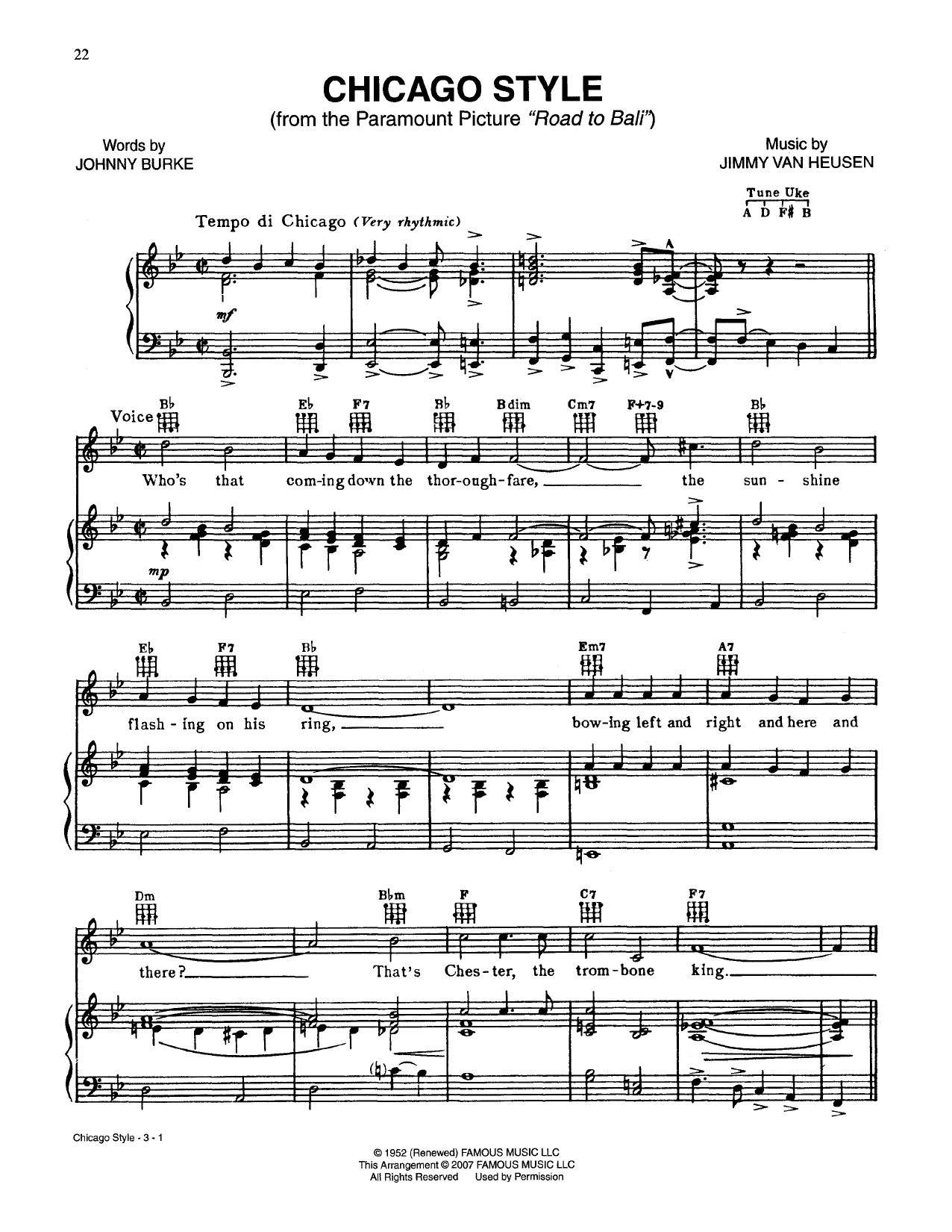 Johnny Burke Chicago Style Sheet Music Notes & Chords for Piano, Vocal & Guitar (Right-Hand Melody) - Download or Print PDF
