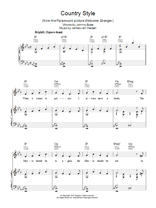 Johnny Burke Country Style Sheet Music Notes & Chords for Piano, Vocal & Guitar (Right-Hand Melody) - Download or Print PDF