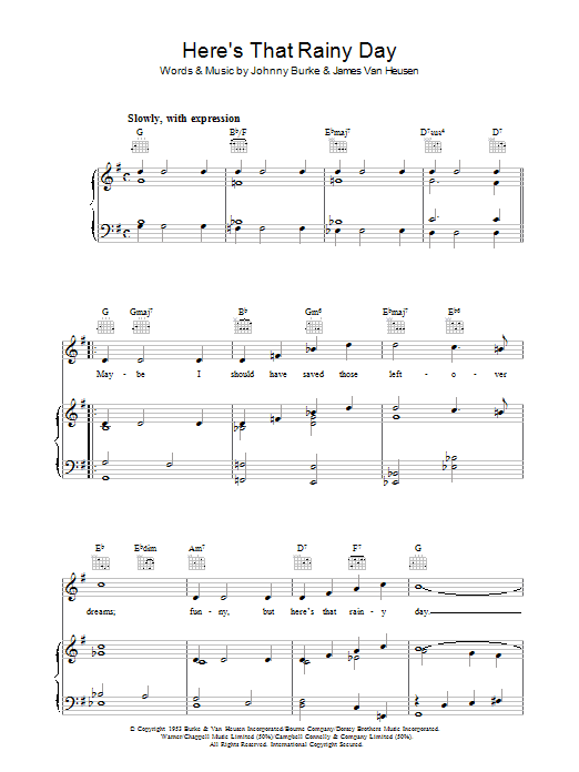 Johnny Burke Here's That Rainy Day Sheet Music Notes & Chords for Real Book - Melody & Chords - C Instruments - Download or Print PDF