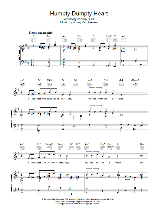 Johnny Burke Humpty Dumpty Heart Sheet Music Notes & Chords for Piano, Vocal & Guitar (Right-Hand Melody) - Download or Print PDF