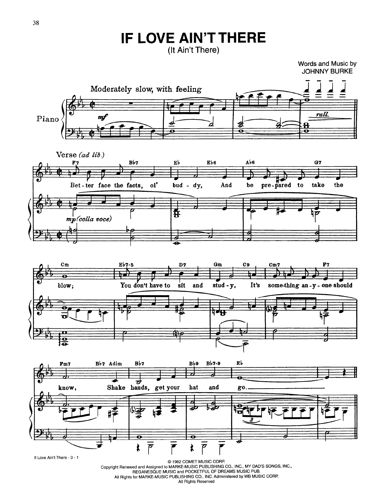 Johnny Burke If Love Ain't There (It Ain't There) Sheet Music Notes & Chords for Piano, Vocal & Guitar (Right-Hand Melody) - Download or Print PDF