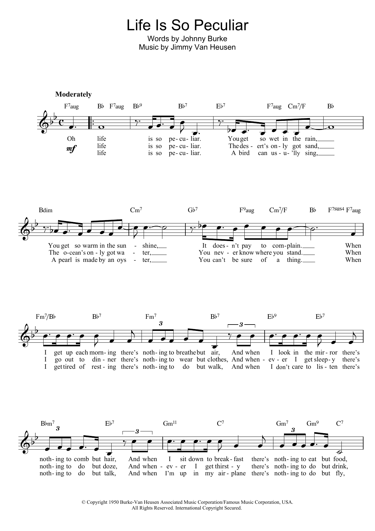 Johnny Burke Life Is So Peculiar Sheet Music Notes & Chords for Lead Sheet / Fake Book - Download or Print PDF