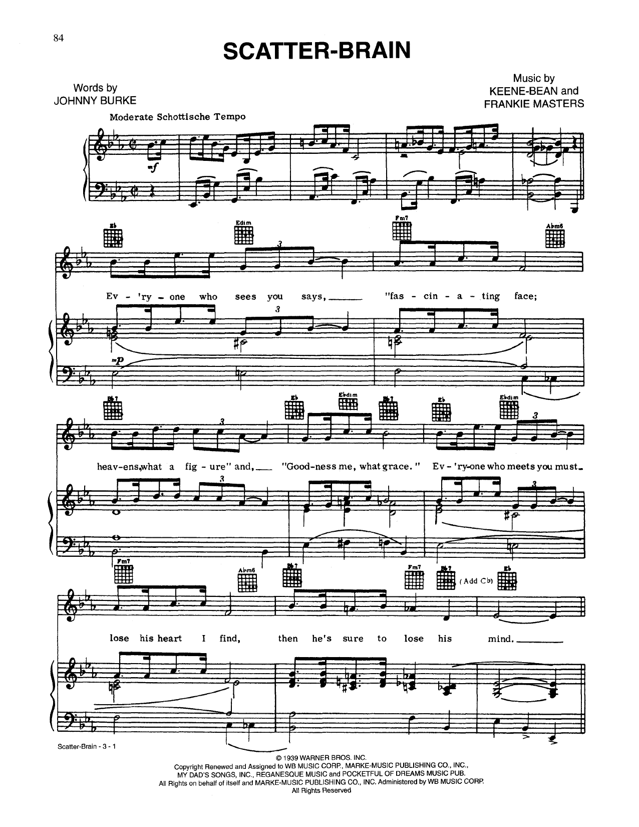 Johnny Burke Scatterbrain Sheet Music Notes & Chords for Piano, Vocal & Guitar (Right-Hand Melody) - Download or Print PDF