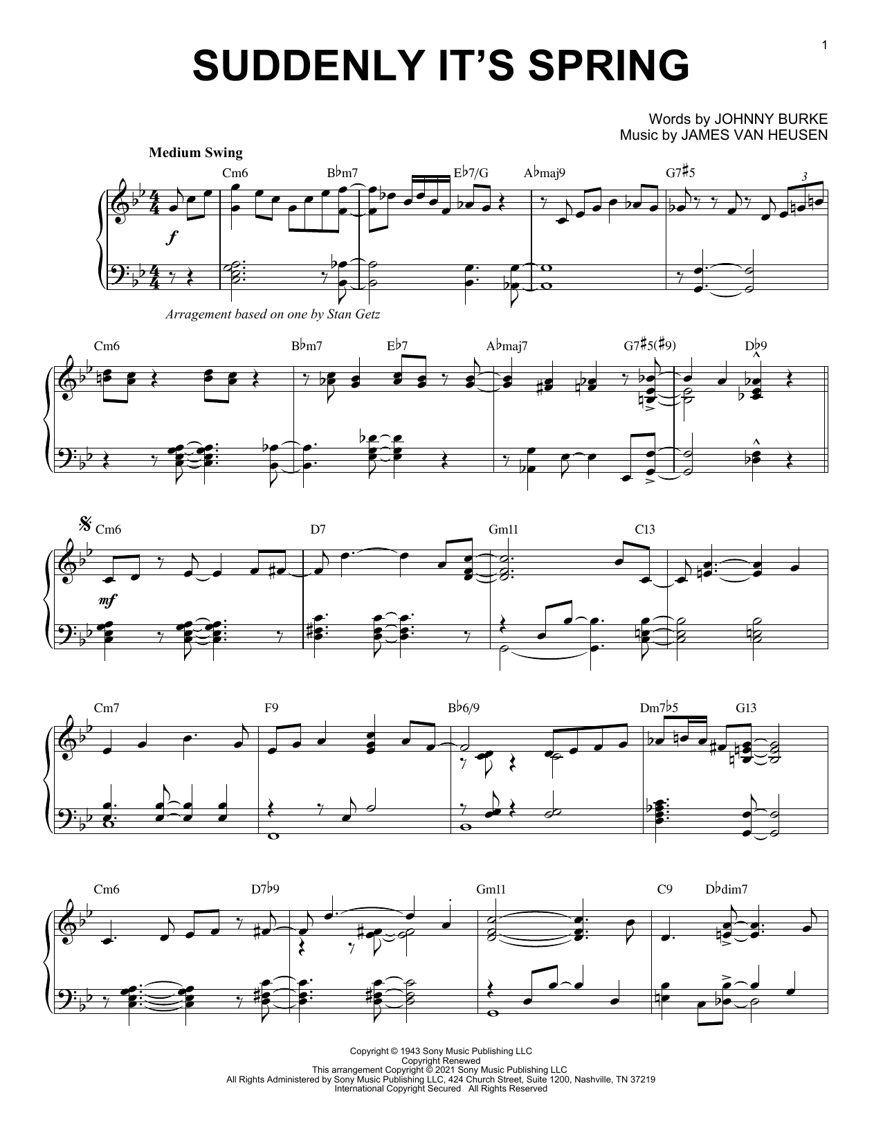 Johnny Burke Suddenly It's Spring [Jazz version] (arr. Brent Edstrom) Sheet Music Notes & Chords for Piano Solo - Download or Print PDF