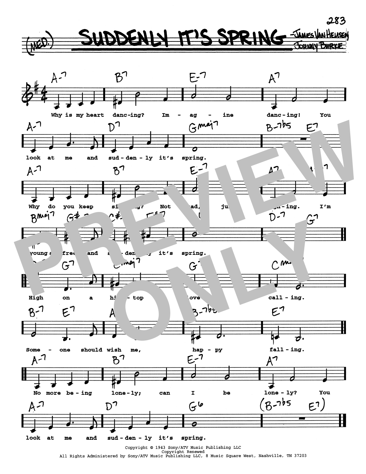 Johnny Burke Suddenly It's Spring (Low Voice) Sheet Music Notes & Chords for Real Book – Melody, Lyrics & Chords - Download or Print PDF