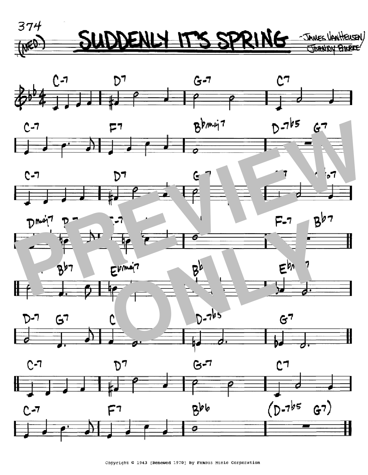 Johnny Burke Suddenly It's Spring Sheet Music Notes & Chords for Piano, Vocal & Guitar (Right-Hand Melody) - Download or Print PDF