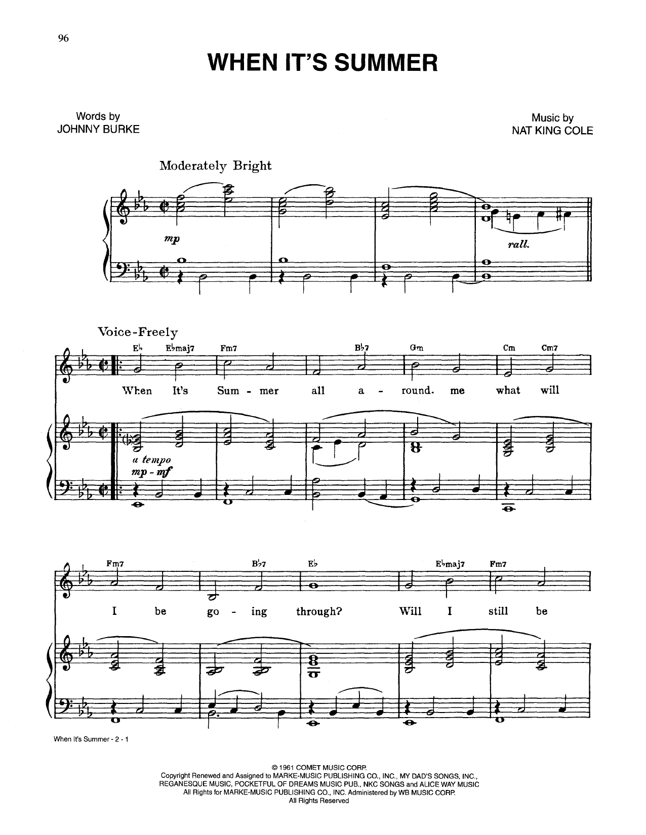 Johnny Burke When It's Summer Sheet Music Notes & Chords for Piano, Vocal & Guitar (Right-Hand Melody) - Download or Print PDF